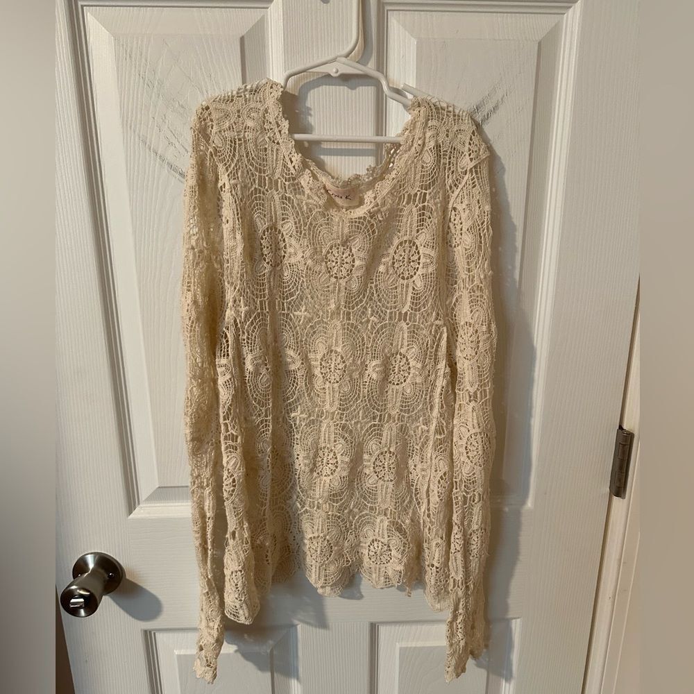Crystal K Long Sleeve Crochet Style Top - Small/Medium Boho